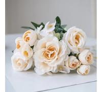 LIJUCAI 1 pz fiori artificiali rose di seta ghirlande per festival casa vaso ornamentale decorazione stanza bouquet da sposa matrimonio (1 pz/bianco)
