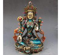 LIJUCAI Bronzo Antico Puro Rame Antico Ottone Statua Buddista intagliata a Mano della Tara Verde di Buddha, Come Mostrato