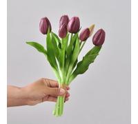 LIJUCAI Tulipano in gomma morbida a 7 teste, 31 cm, decorazione per soggiorno, fiore in lattice di seta, accessorio fotografico, bouquet di tulipani (viola scuro)