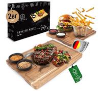LIKAYA® Set di 2 piatti da portata XXL "Santiago" - FSC® legno di acacia con ciotole per salsa | Perfetto come tagliere per barbecue, bistecca e regalo per hamburger, bistecca e sushi