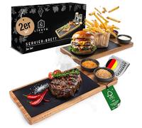 LIKAYA® Set di 2 tavole da portata in legno di acacia certificato FSC® con piastra in ardesia e ciotole per bistecche hamburger sushi e molto altro ancora accessori perfetti ad esempio per grigliare