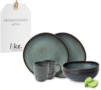 like. by Villeroy & Boch Lave set di stoviglie in terracotta, 6 pz., look pottery, servizio da colazione per 2 persone, grigio