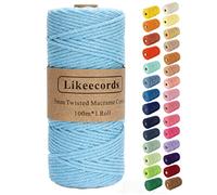 Likeecords macrame corda 3mm x 100m,filo macrame,cotone macrame,filo di cotone per borse all uncinetto per Appendiabiti per Fiori, Home Decor (Blu cielo)