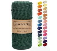 Likeecords macrame corda 3mm x 100m,filo macrame,cotone macrame,filo di cotone per borse all uncinetto per Appendiabiti per Fiori, Home Decor (Verde scuro)