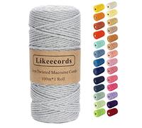 Likeecords macrame corda 3mm x 100m,filo macrame,cotone macrame,filo di cotone per borse all uncinetto per Appendiabiti per Fiori, Home Decor (grigio chiaro)