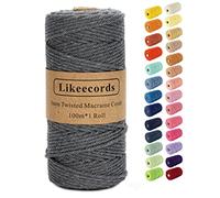 Likeecords macrame corda 3mm x 100m,filo macrame,cotone macrame,filo di cotone per borse all uncinetto per Appendiabiti per Fiori, Home Decor (Grigio scuro)
