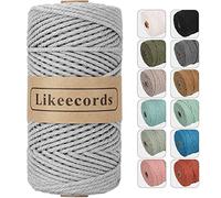 Likeecords macrame corda 4mm x 100m,filo macrame,cotone macrame,filo di cotone per borse all uncinetto per Appendiabiti per Fiori, Home Decor (grigio chiaro)