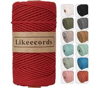 Likeecords macrame corda 4mm x 100m,filo macrame,cotone macrame,filo di cotone per borse all uncinetto per Appendiabiti per Fiori, Home Decor (rosso chiaro)