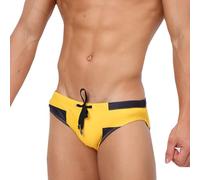 LikeJump, Costume da bagno da uomo a vita bassa, a slip o a pantaloncini, per nuoto, surf, B Giallo, XL
