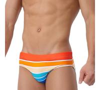 LikeJump, Costume da bagno da uomo a vita bassa, a slip o a pantaloncini, per nuoto, surf, G Arancione, L