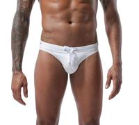 LikeJump, Costume da bagno da uomo a vita bassa, a slip o a pantaloncini, per nuoto, surf, L Bianco, XL