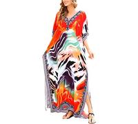 LikeJump Donna Boemia Stampato Caftan Abito da Spiaggia Maxi Parei Copri Bikini Costume da Bagno Cover Up