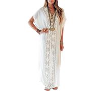 LikeJump Donna Cotone Caftan Vestito Lungo da Spiaggia Abito Maxi Parei Costume da Bagno Cover Up