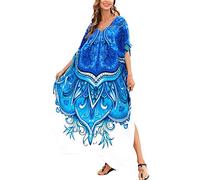 LikeJump Donna Cotone Stampato Caftan Abito da Spiaggia Maxi Parei Copri Bikini Costume da Bagno Cover Up