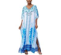 LikeJump Donna Cotone Stampato Caftan Abito da Spiaggia Maxi Parei Copri Bikini Costume da Bagno Cover Up