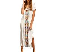 LikeJump Donna Cotone Stampato Caftan Abito da Spiaggia Maxi Parei Copri Bikini Costume da Bagno Cover Up