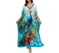 LikeJump Donna Cotone Stampato Caftan Abito da Spiaggia Maxi Parei Copri Bikini Costume da Bagno Cover Up