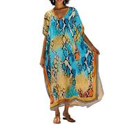LikeJump Donna Cotone Stampato Caftan Abito da Spiaggia Maxi Parei Copri Bikini Costume da Bagno Cover Up