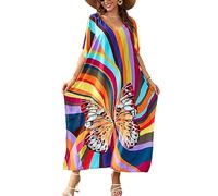 LikeJump Donna Cotone Stampato Caftan Abito da Spiaggia Maxi Parei Copri Bikini Costume da Bagno Cover Up