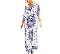 LikeJump Donna Cotone Stampato Caftan Abito da Spiaggia Maxi Parei Copri Bikini Costume da Bagno Cover Up