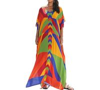 LikeJump Donna Lungo Kaftan Bohémien Vestito da Spiaggia Abito Maxi Parei Mare Costume da Bagno Cover Up Dress Estate