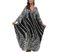 LikeJump Kaftano lungo da donna, camicia da notte spaziosa per la casa, maxi kimono oversize, A Nero 3, Taglia unica
