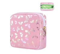 Likesing Borsa mestruale, borsa in pelle per assorbenti igienici, per ragazze e donne, borsa portatile per assorbenti igienici, borsa per borse, piccole borse per il trucco (farfalle rosa)