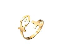 LIKGREAT Anello Croce e Pesce di Gesù in Acciaio Inossidabile Anello Cristiano Ichthys Gioiello Religioso di Fede e Protezione per Donna