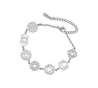LIKGREAT Bracciale 7 Chakra Regolabile per Donna Acciaio Inossidabile Bracciale Simbolo di Guarigione Spirituale Gioielli Yoga Ispiratore per Meditazione (1-Argento)
