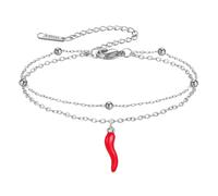 LIKGREAT Bracciale Corno Italiano da Donna Cornicello Bracciale Peperoncino Rosso Amuleto Portafortuna Talismano Gioiello Protettivo (Peperoncino rosso - Argento)