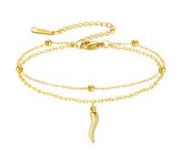 LIKGREAT Bracciale Corno Italiano da Donna Cornicello Bracciale Peperoncino Rosso Amuleto Portafortuna Talismano Gioiello Protettivo (Oro)