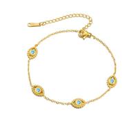 LIKGREAT Bracciale Occhio Malocchio con Turchese Acciaio Inossidabile Bracciale Evil Eye Blu Amuleto di Protezione Turco Gioielli Delicati con Zirconia per Donna (6-Oro)