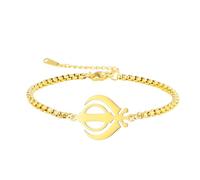 LIKGREAT Bracciale Sikhism Khanda Giustizia Simbolo Sikh Acciaio Inossidabile Bracciale Religioso Indù per Uomini Donne (Gold)