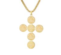 LIKGREAT Collana con Medaglia Croce di San Benedetto per Uomo Donna Medaglia di Esorcismo in Acciaio Inossidabile Amuleto di Protezione Religiosa Contro il Male (2, Oro)