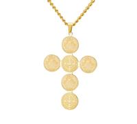 LIKGREAT Collana con Medaglia Croce di San Benedetto per Uomo Donna Medaglia di Esorcismo in Acciaio Inossidabile Amuleto di Protezione Religiosa Contro il Male (1, Oro)