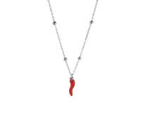 LIKGREAT Collana Cornicello Italiano Collana con Rosso Peperoncino | Ciondolo Corno Portafortuna Amuleto Protettivo Collana con Catena di Perline Gioiello Talismano da Donna