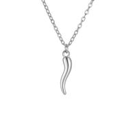LIKGREAT Collana Corno Italiano da Donna Cornicello Ciondolo Peperoncino Rosso Amuleto Portafortuna Talismano Gioiello Protettivo (Argento)