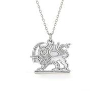 LIKGREAT Collana Leone e Sole Iraniano Ciondolo in Acciaio Inossidabile Shir o Khorshid Collana Simbolo Persiano Gioiello Culturale Arte Persiana (Argento)
