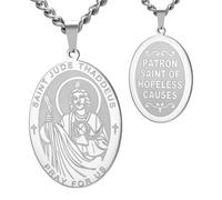 LIKGREAT Collana San Giuda Medaglia Santo Patrono Ciondolo Amuleto Gioiello Religioso Protettivo da Uomo Donna (Argento)