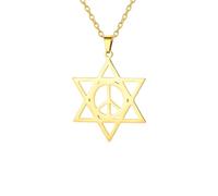 LIKGREAT Collana Stella di Davide Collana Simbolo di Pace Pendente Esagramma Acciaio Inossidabile Gioielli di Protezione Ebraica Accessori per Feste Hippie (Oro)