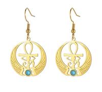 LIKGREAT Orecchini Egiziani con Occhio di Horus e Ankh Scarabeo Zaffiro Pendenti Amuleto Protettivo dell’Antico Egitto Gioielli per Donna (oro)