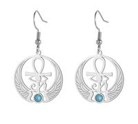 LIKGREAT Orecchini Egiziani con Occhio di Horus e Ankh Scarabeo Zaffiro Pendenti Amuleto Protettivo dell’Antico Egitto Gioielli per Donna (argento)