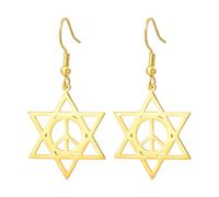 LIKGREAT Orecchini Stella di Davide Simbolo di Pace Orecchini Pendente Esagramma Acciaio Inossidabile Gioielli di Protezione Ebraica Accessori Hippie per Donna (Oro)