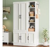 LIKIMIO Armadio, armadio 177,8 cm di altezza, 5 ante per camera da letto, armadio in legno con 4 ripiani e asta appendiabiti, combinazione organizer per abbigliamento, bianco