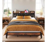LIKIMIO California King - Testiera per letto con stazione di ricarica, solida e stabile, nessun rumore, nessuna rete necessaria, facile montaggio (vintage e nero)