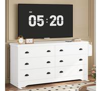 LIKIMIO - Cassettiera per camera da letto, 6 cassetti con stazione di ricarica, supporto TV, comodo per soggiorno, corridoio, ingresso, pannello MDF, 59 pollici, colore bianco