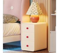 LIKIMIO Comodino moderno in pelle, tavolino stretto con 3 cassetti e scivoli silenziosi, tavolino piccolo in stile crema per soggiorno camera da letto