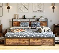 LIKIMIO Telaio letto king-size con cassetto, testiera a 2 stadi con base di carico, senza doghe di rete, montaggio semplice, classico caffè marrone