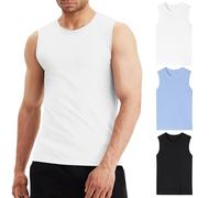 LiKing Pacco da 3 Canotta Uomo,100% Cotone,Tank Top Sportive Allenamento Canotte Elasticizzato Stringer Vest,Senza Maniche,con Scollo Rotondo,Casual Canotte estive Smanicato Uomo Multicolore M