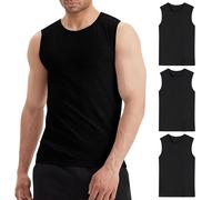 LiKing Pacco da 3 Canotta Uomo,100% Cotone,Tank Top Sportive Allenamento Canotte Elasticizzato Stringer Vest,Senza Maniche,con Scollo Rotondo,Casual Canotte estive Smanicato Uomo Nero M
